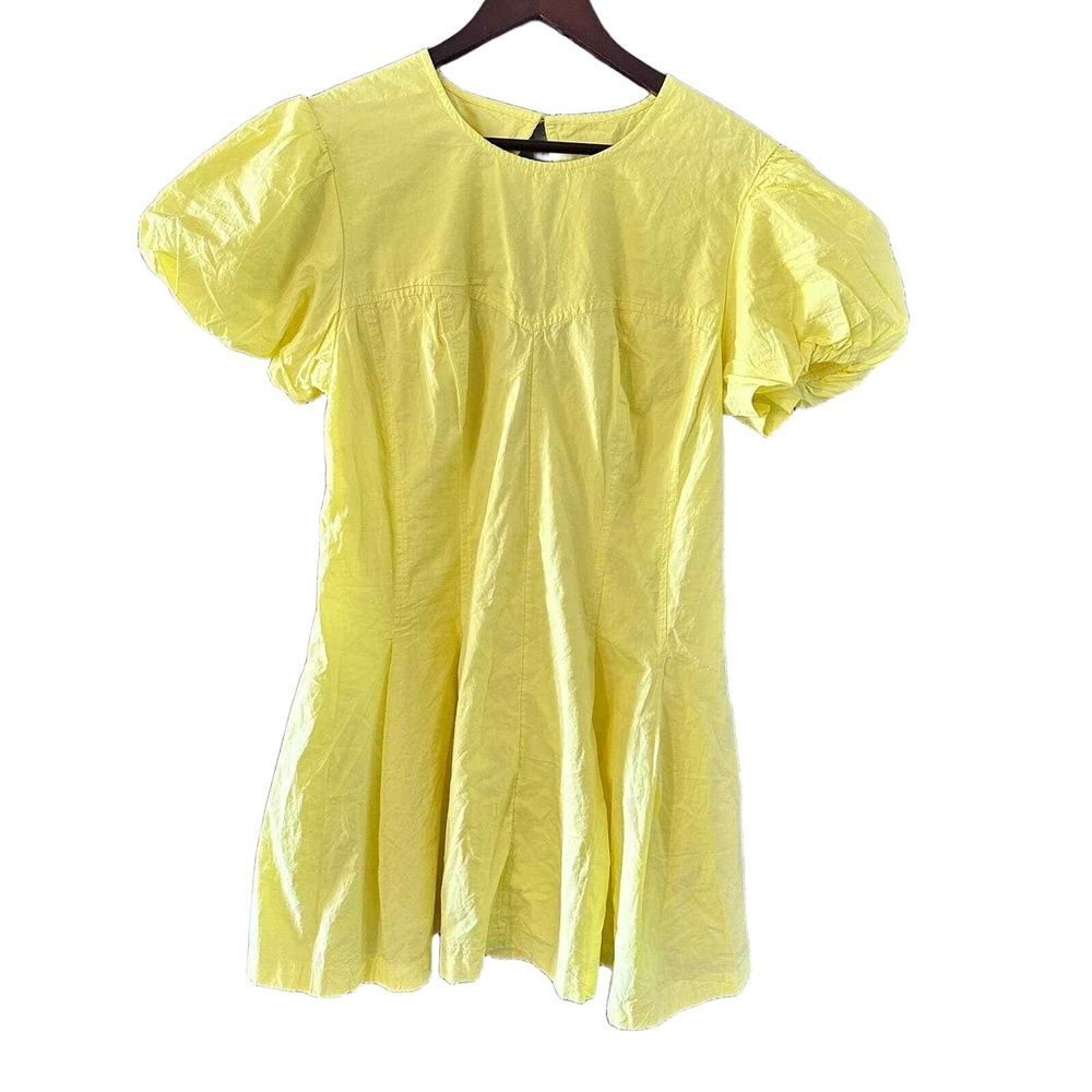 Anthropologie Maeve Dress L Fit to Flare Mini Cocktail Party Fun Bright Yellow - Picture 2 of 7